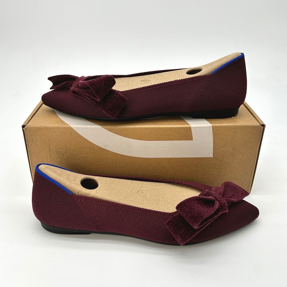 Rothy's The Bow Point II Womens Flats Size 6 Syrah Burgundy Sustainable Knit NEW